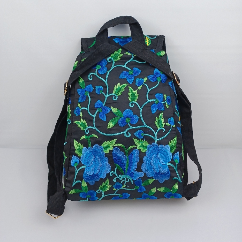 mexican floral embroidered backpack multicolor New - Picture 9 of 13